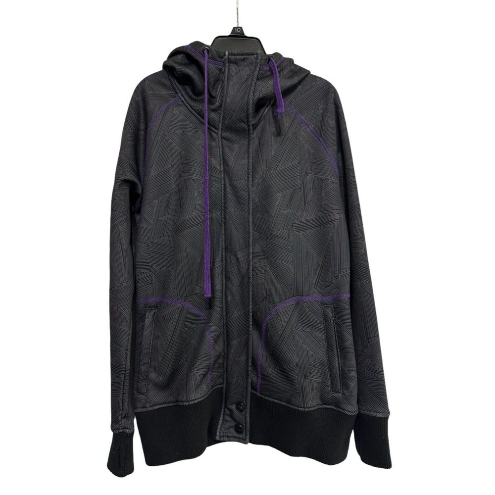Empyre Hoodie Womens L Full Zip Snap High Neck Bonded Fleece Jacket Gray Purple